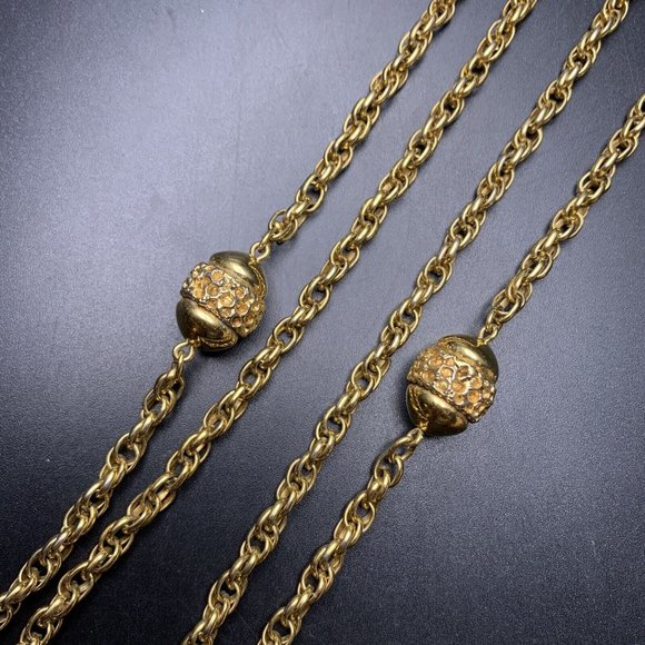 Extra Long Acorn Look Station Necklace Gold Tone 56 Inch Classic Vintage - Picture 3 of 7